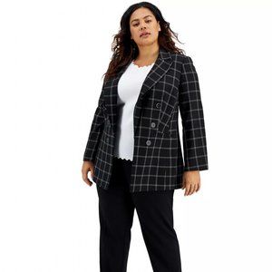 NWT Bar III Plus Size Windowpane-Print Button-Front Blazer 1X